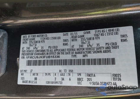 2015 Ford Escape Titanium from USA, damaged, VIN 1FMCU9J93FUB15336